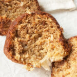 A slice of coconut banana bread.