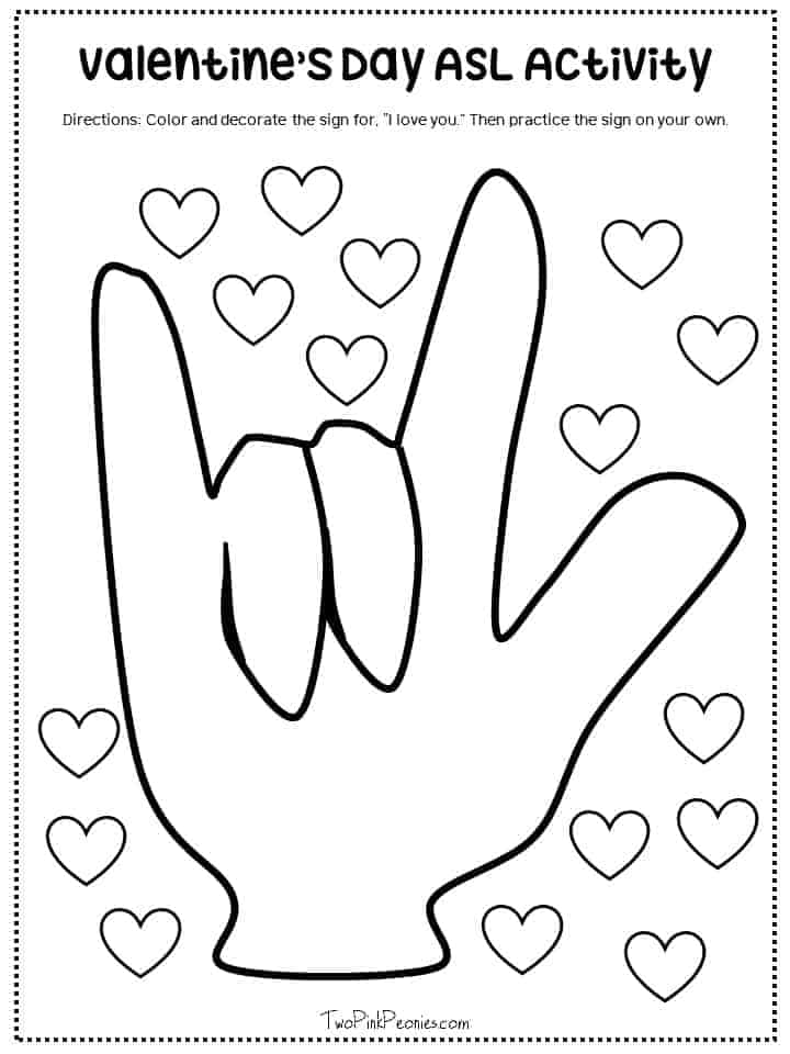 Valentine s Day ASL Activity with Free Printable Coloring Page 