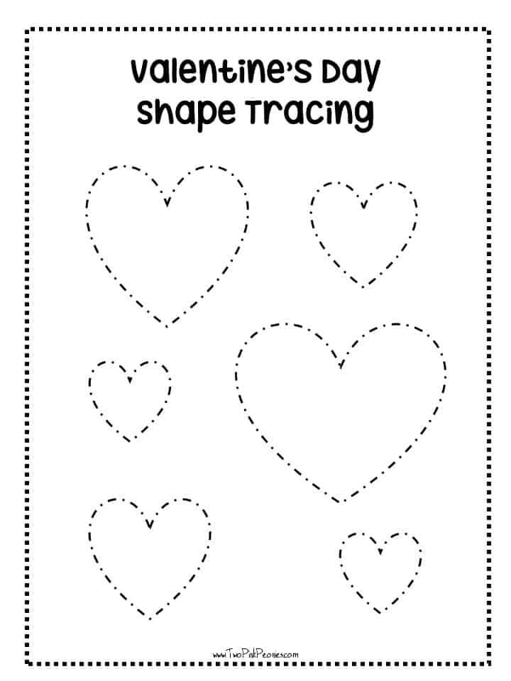 Valentine's Day Tracing Worksheets multiple hearts mock up. 