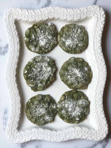 matcha crinkle cookies on a tray