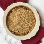 apple oatmeal pie with a red linen