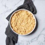 copycat McAlister's mac and cheese with a gray linen