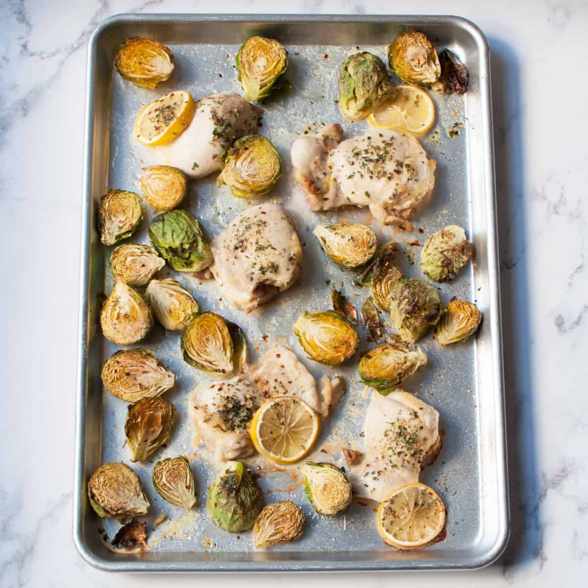 Sheet Pan Lemon Chicken with Brussels Sprouts