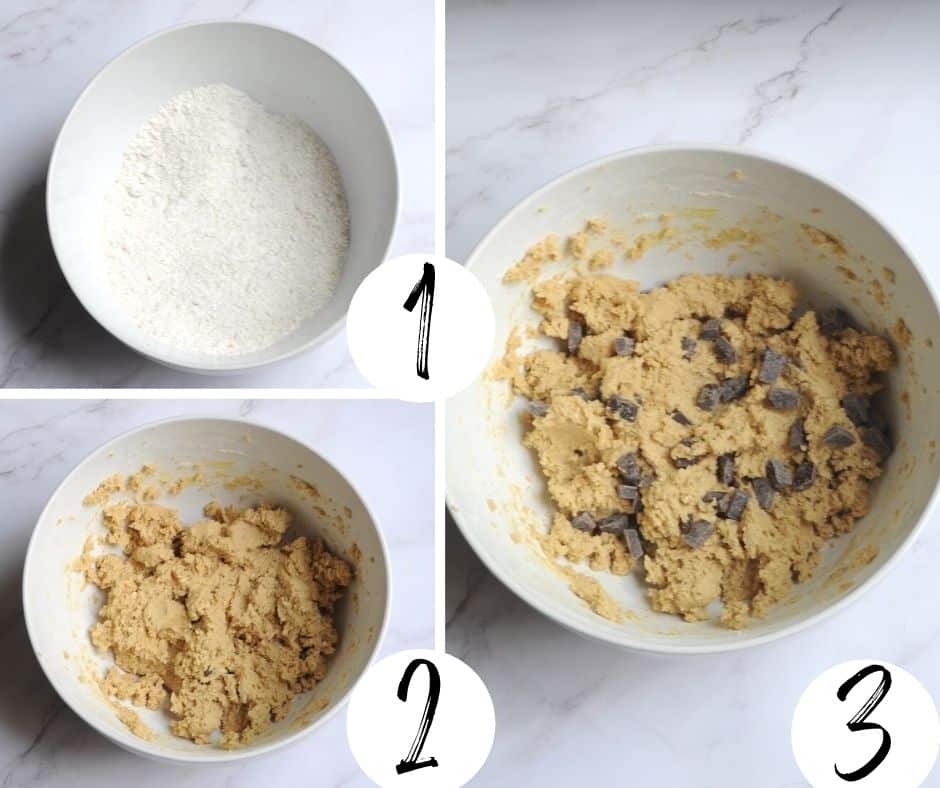 step by step guide collage on how to make copycat Chic-Fil-A cookies. There are three steps listed out. 