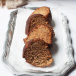 Banana Bread in a Bundt Cake Pan slices on a platter
