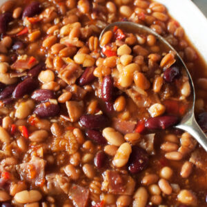 Crockpot Baked Beans with Canned Beans upclose shot