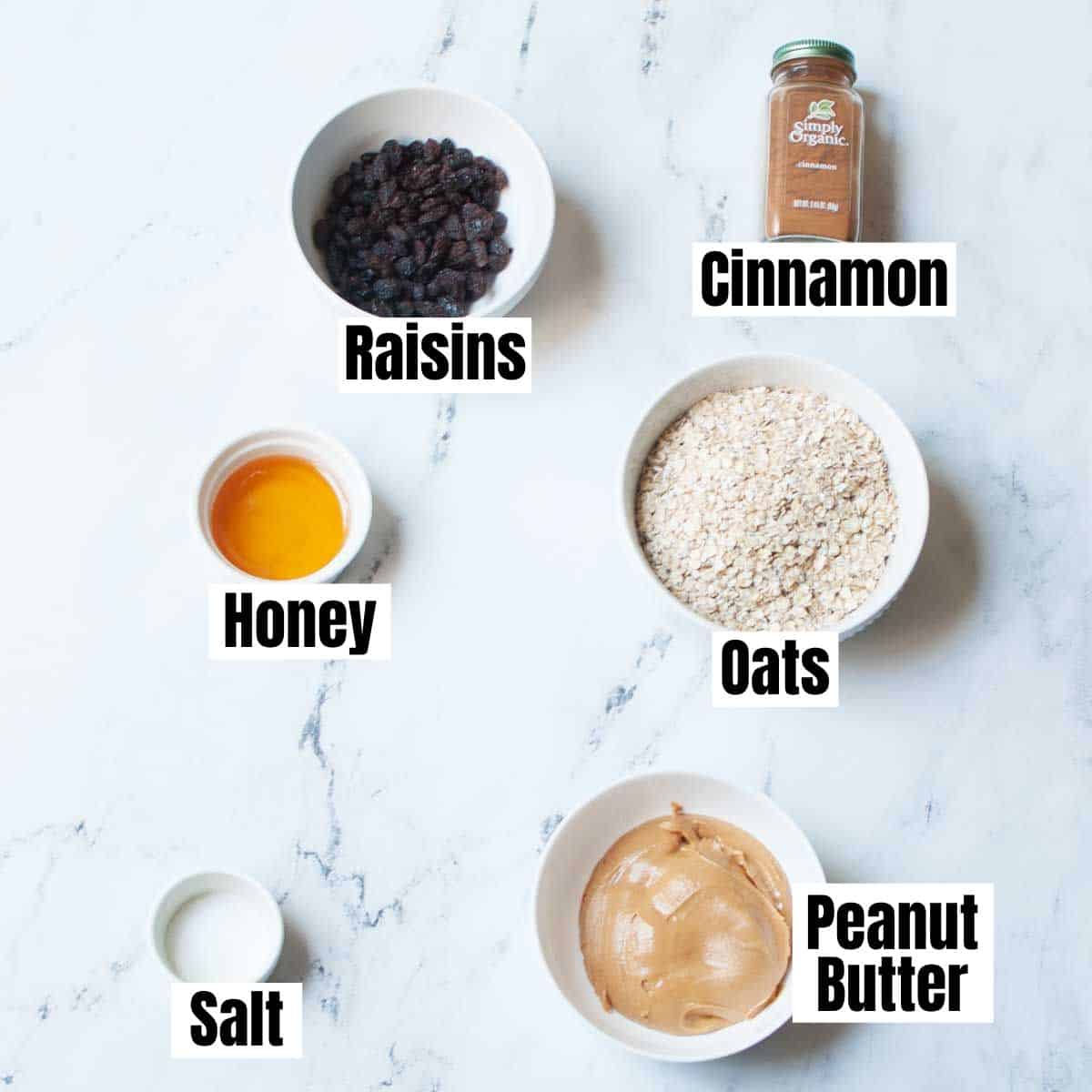 ingredients needed to make Peanut Butter Raisin Balls