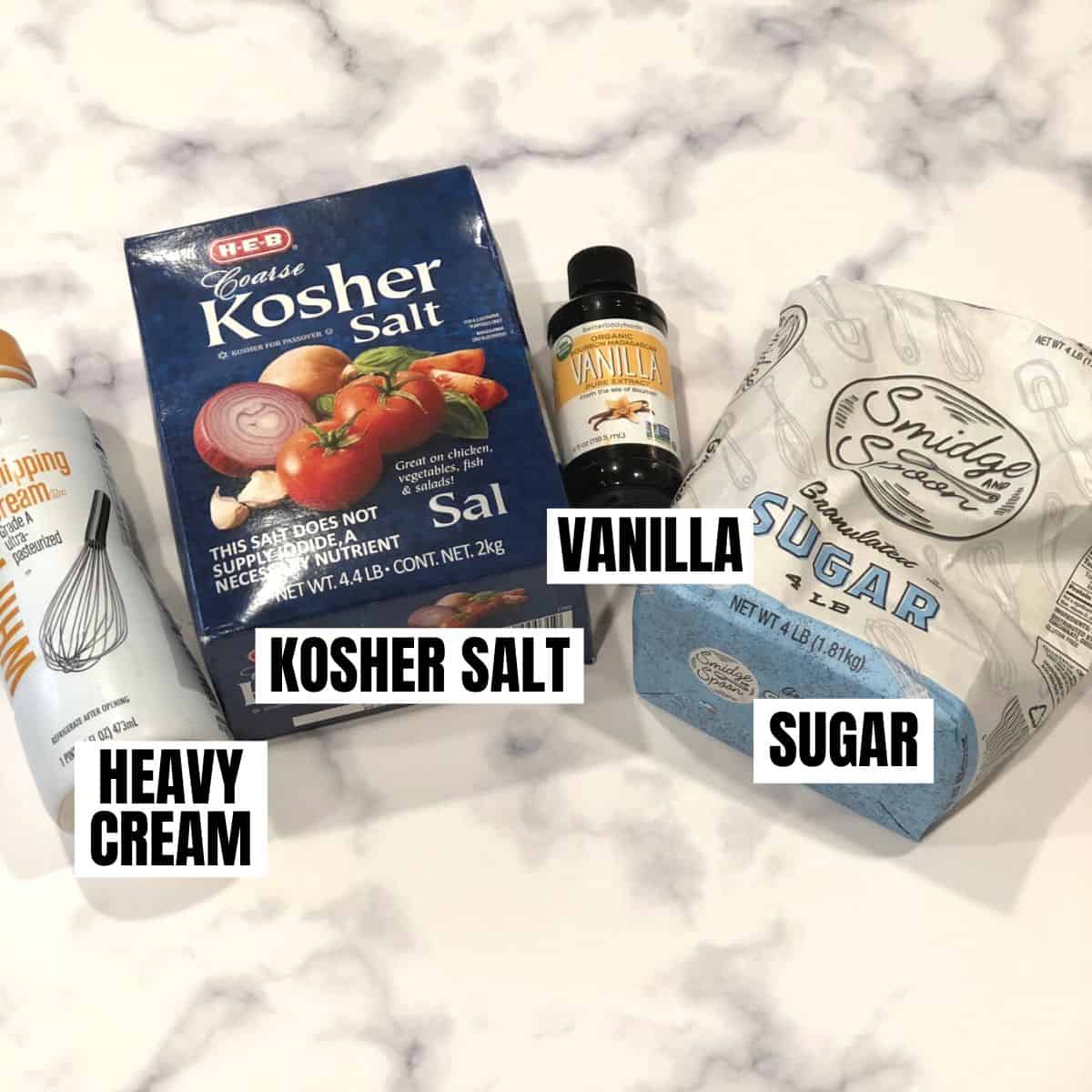 The ingredients needed to make ice cream in a bag. 