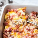 Savory Croissant Breakfast Casserole up close viewf
