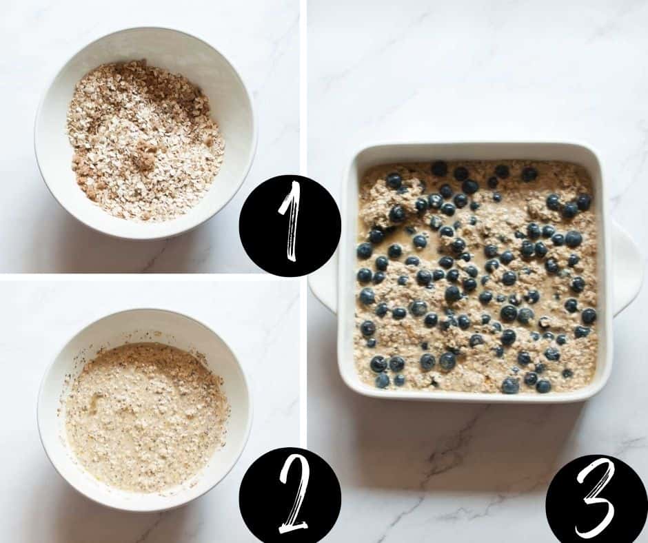 A step by step guide on how to make lactation oatmeal. There is a collage with three steps labeled.