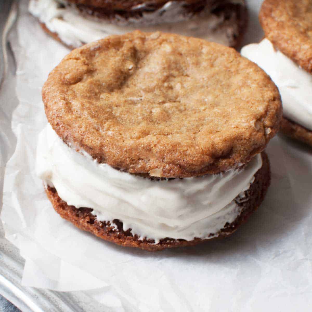 Amish oatmeal whoopie pie close up view