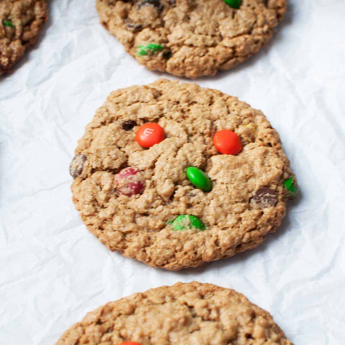 Amish Monster Cookies (cookies with oats, M&Ms, and chocolate chips)