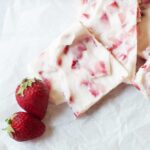 Greek Yogurt Breakfast Bark with two strawberries