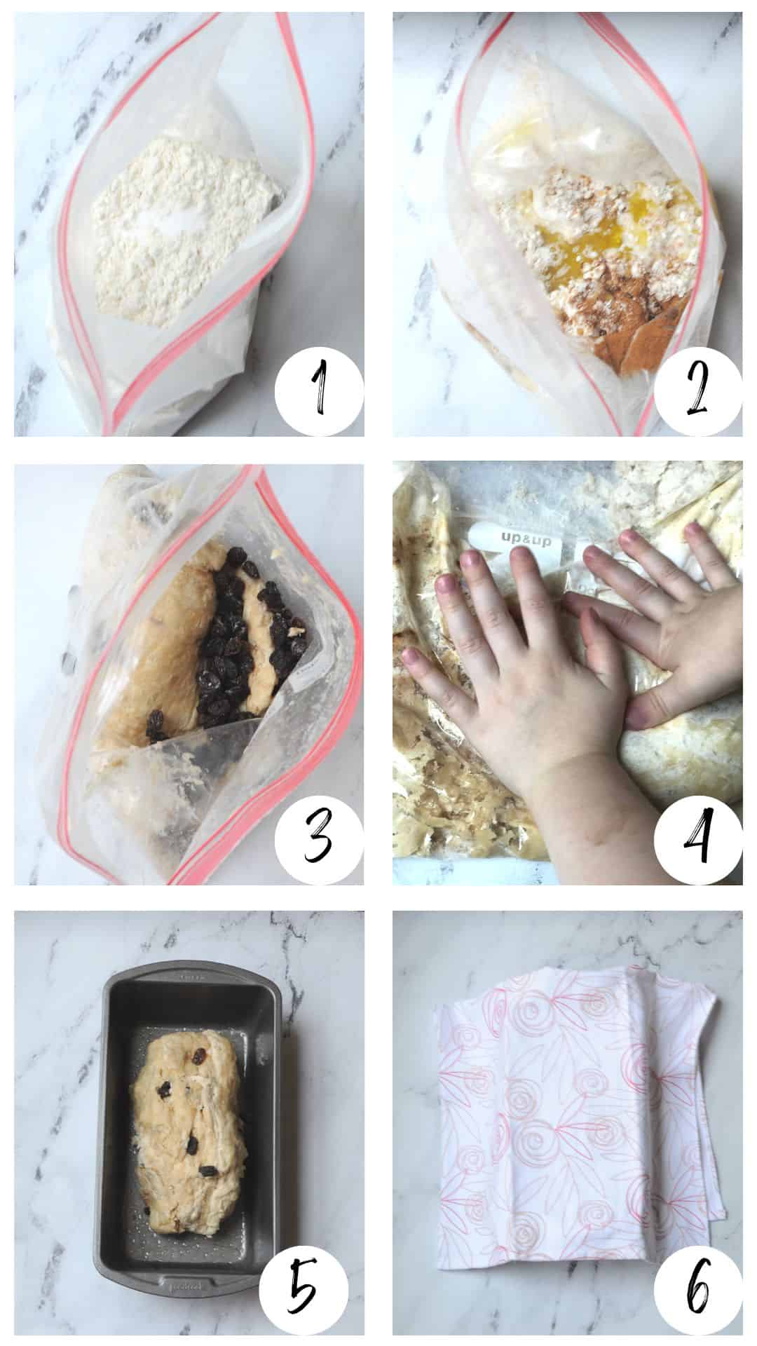 step by step guide on how to make cinnamon raisin bread in a bag