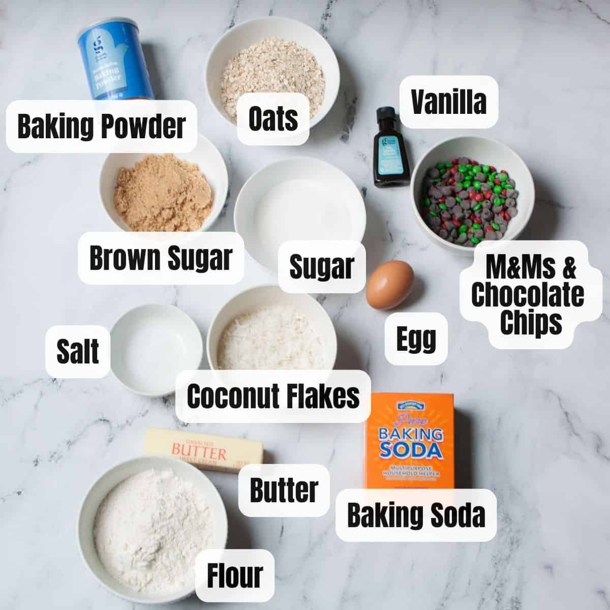 ingredients needed to make Christmas cowboy cookies