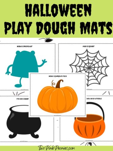 Text that says Halloween play dough mats with mock ups of the mats
