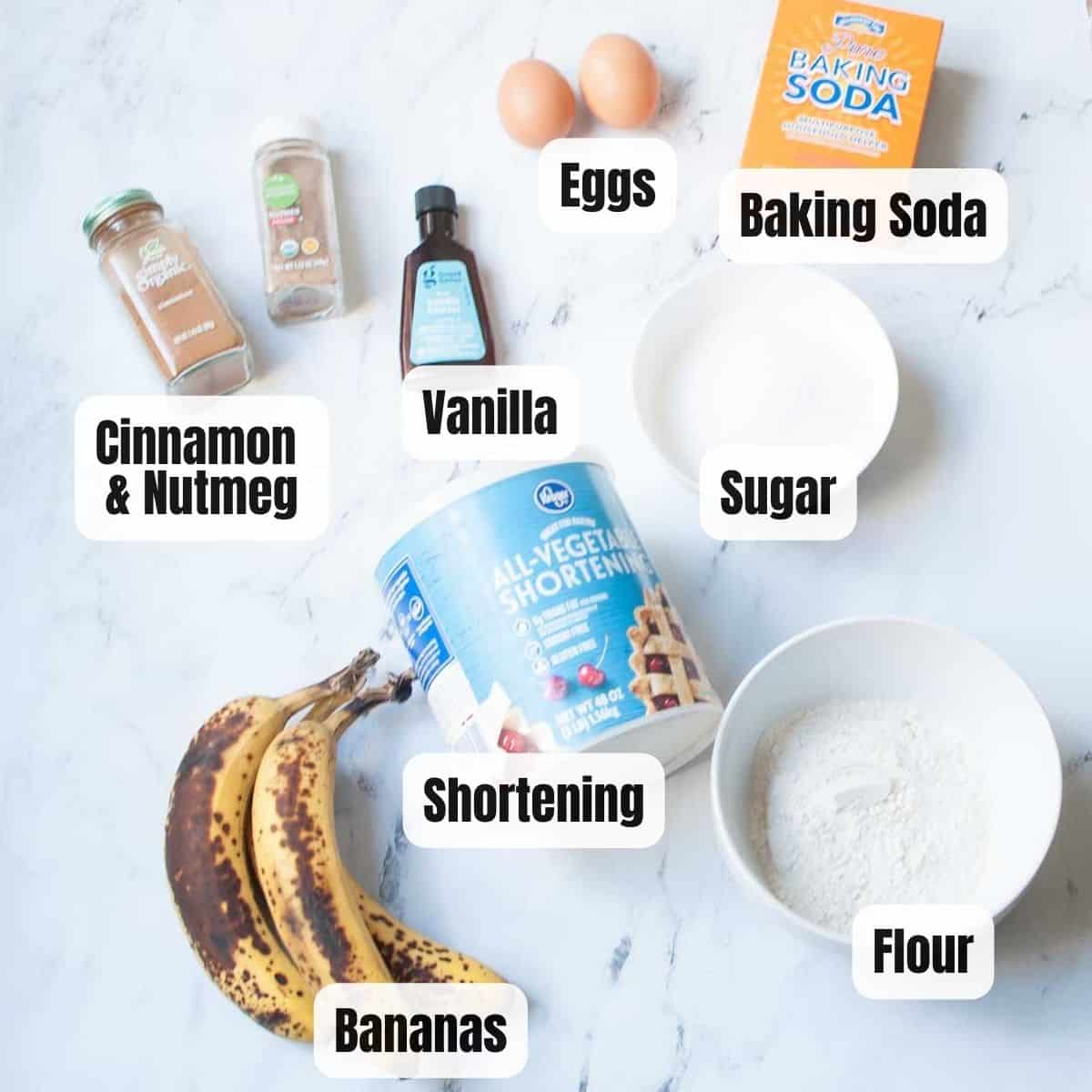 ingredients needed to make banana bread with shortening