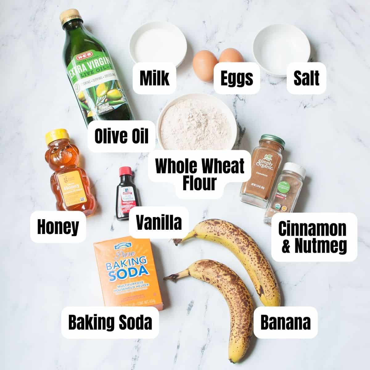Ingredients needed for the healthy banana muffins for toddlers recipe. 