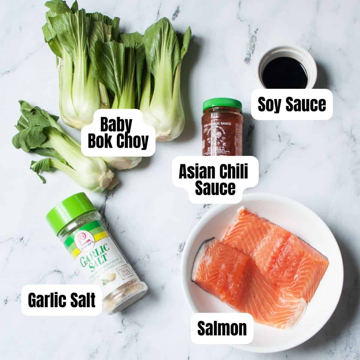 ingredients needed to make a Salmon and Bok Choy Sheet Pan recipe