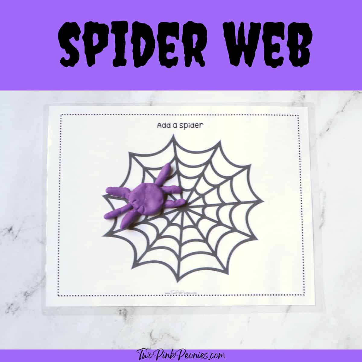 text that says spider web below is an image of the spider web play dough mat