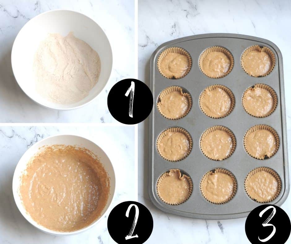 Step by step guide on how to make the recipe (a collage with three steps labeled). 