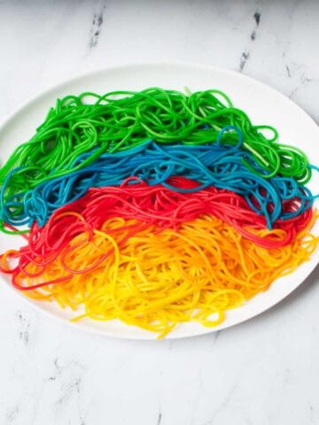 spaghetti noodles that have been dyed rainbow colors