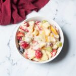 Amish Fruit Salad with a red linen