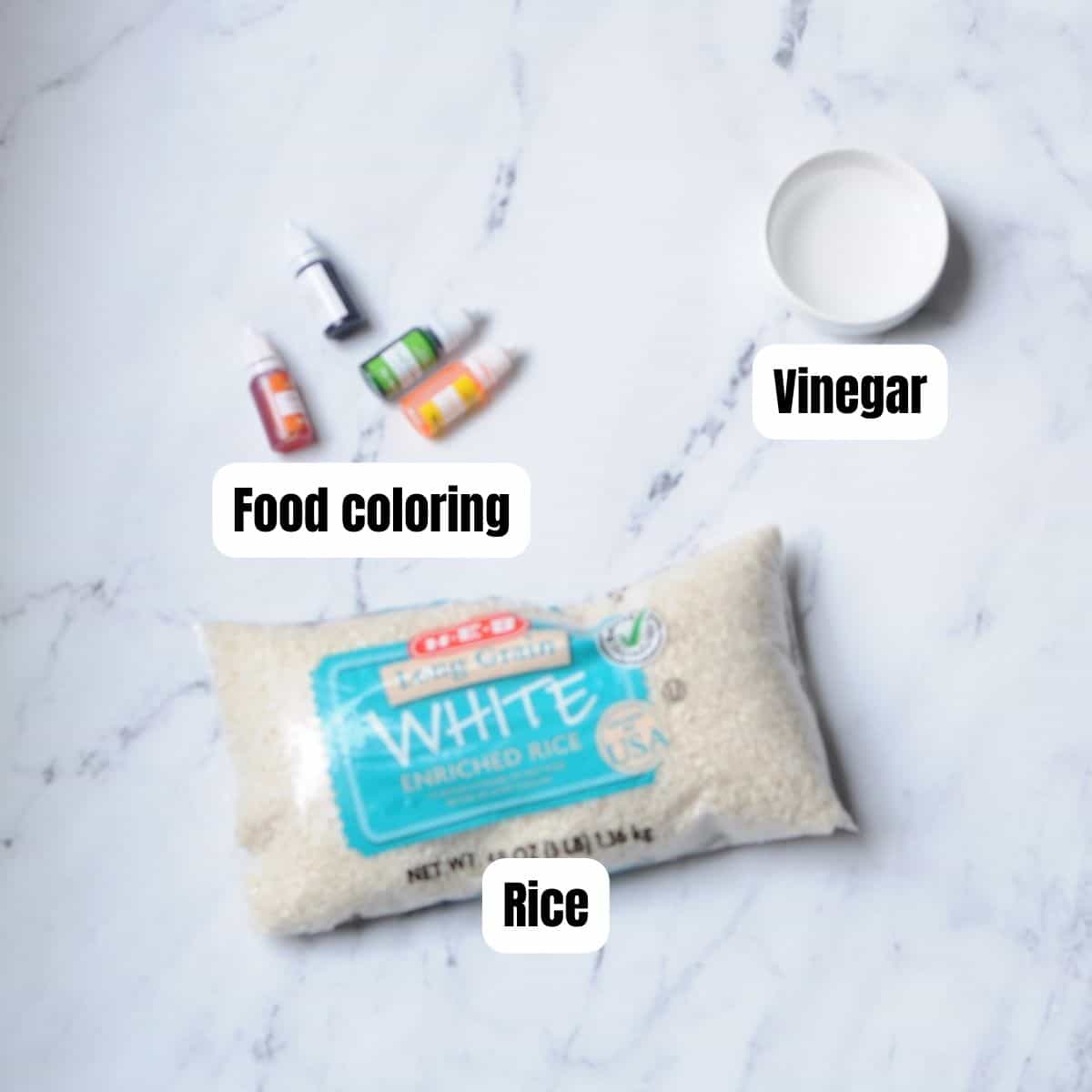 supplies needed to dye rice for sensory bins