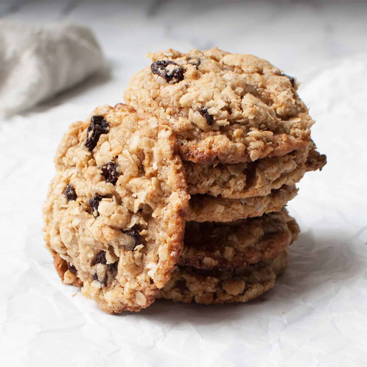 oatmeal raisin cookies stacked up