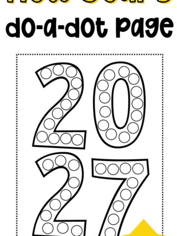 Text that says, "Totally free new years do-a-dot page" below the text is a mock up of the 2027 new years do-a-dot page.