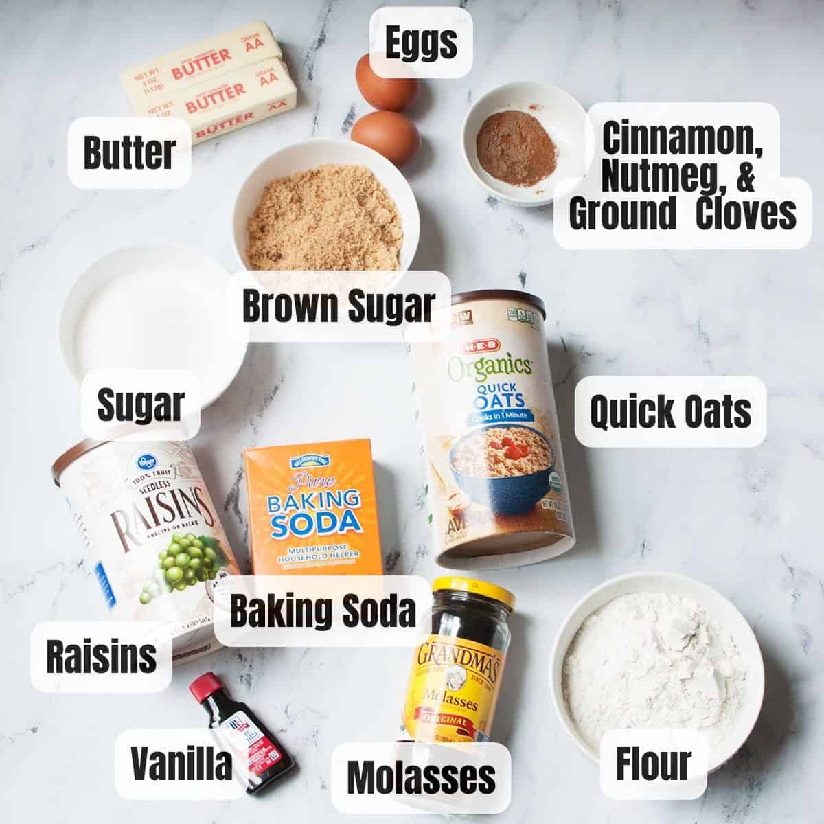 ingredients needed to make Amish oatmeal cookies