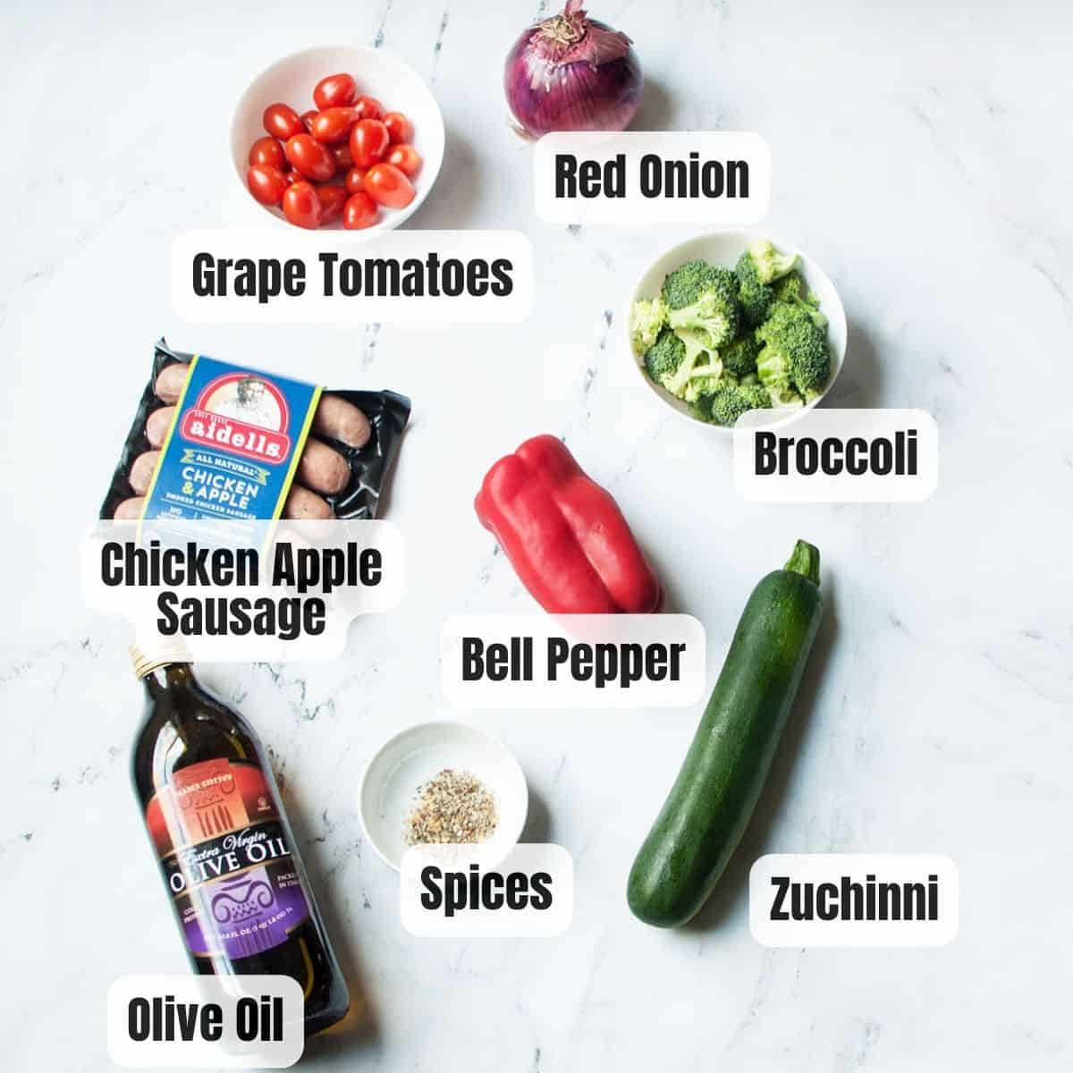 ingredients needed to make Chicken Apple Sausage Sheet Pan Dinner