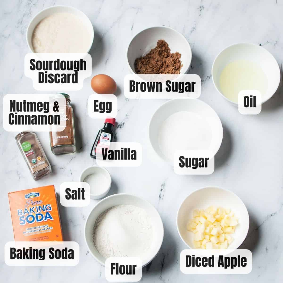 ingredients needed to make sourdough apple muffins