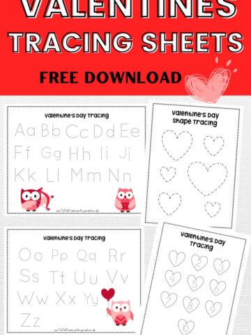 Image with text that says Valentines tracing sheets free download with mock ups of some of the tracing sheets below