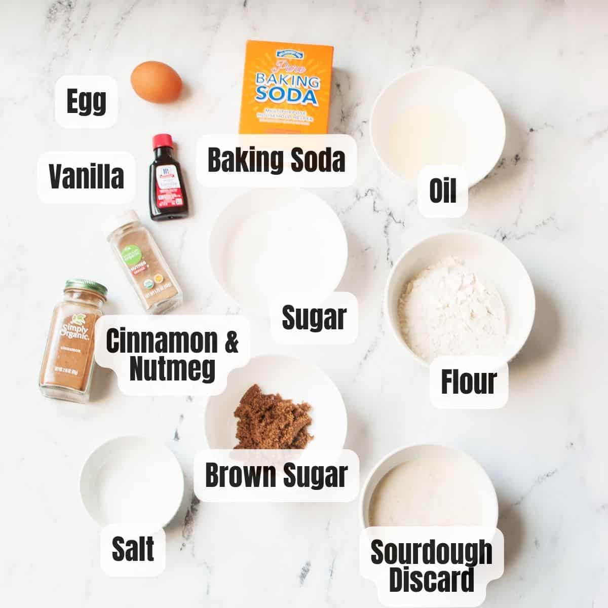 ingredients needed to make sourdough cinnamon muffins