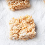 upclose view of a Rice Crispy Treat made with Olive Oil