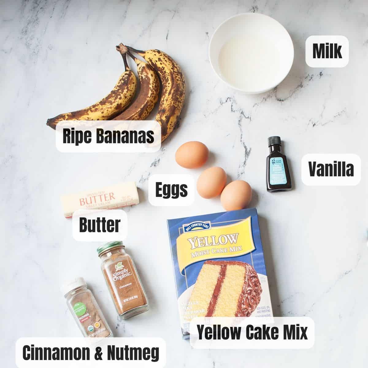 ingredients needed to make cake mix banana muffins