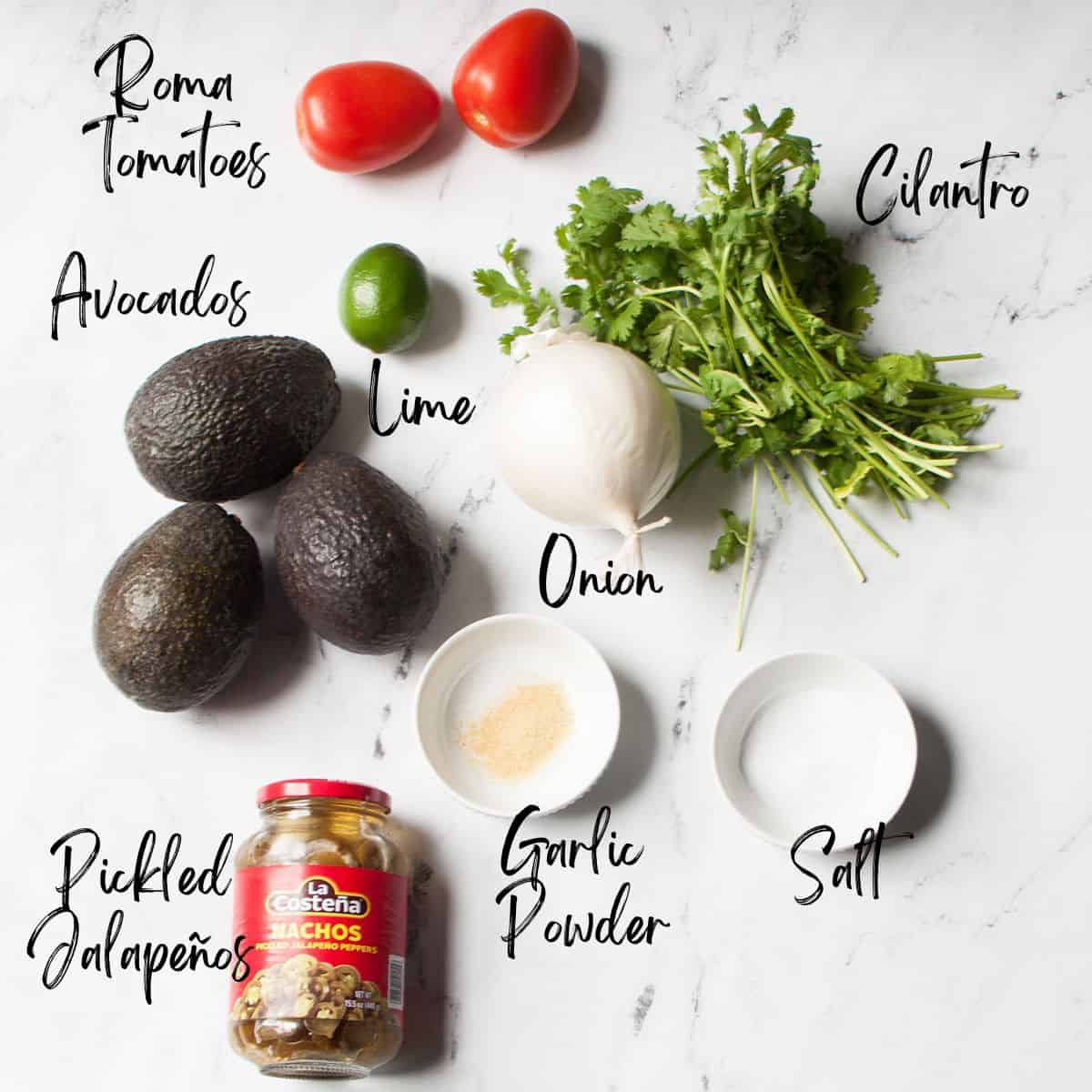 ingredients needed to make Guacamole with Pickled Jalapeños