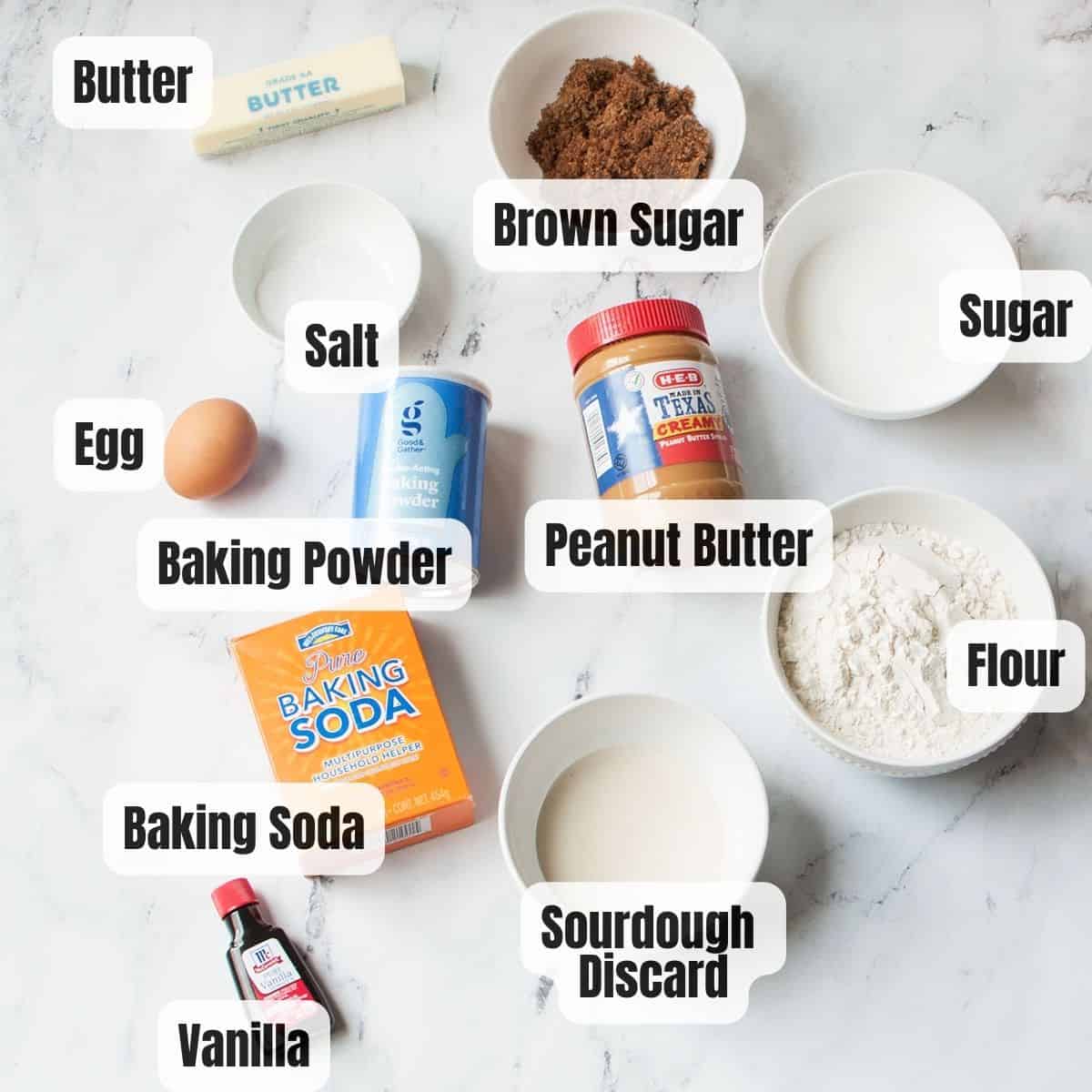 ingredients needed to make sourdough discard peanut butter cookies