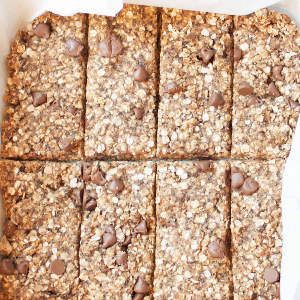 Oatmeal Chocolate Chip Breakfast Bars cut into rectangles