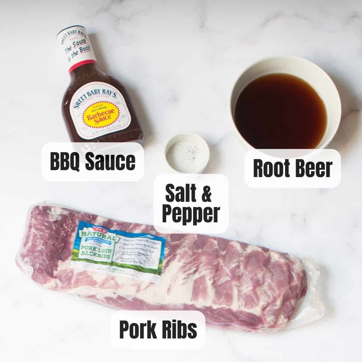 The ingredients needed to make crockpot rootbeer ribs.