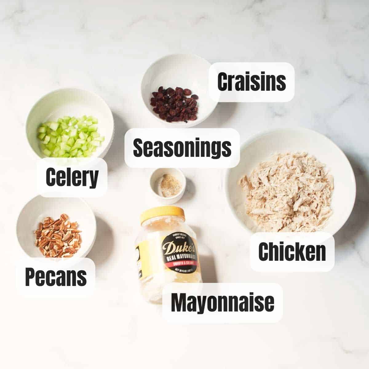 the ingredients needed to make copycat McAlister's chicken salad.