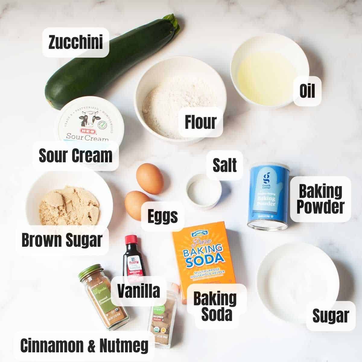Ingredients needed to make step by step guide on how to make old fashioned zucchii bread.