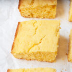 An upclose view of Amish cornbread.
