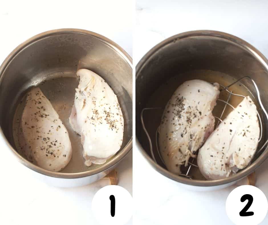 A collage with two images showing how to make Italian Chicken in an Instant Pot.