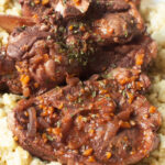 Close up view of Agnello Brasato (Italian braised lamb).