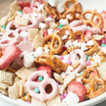 A close up view of unicorn snack mix.