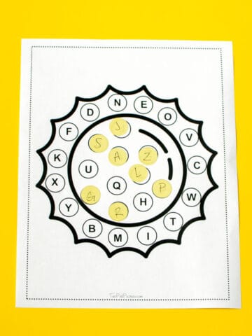 Summer alphabet match printable on a yellow background.