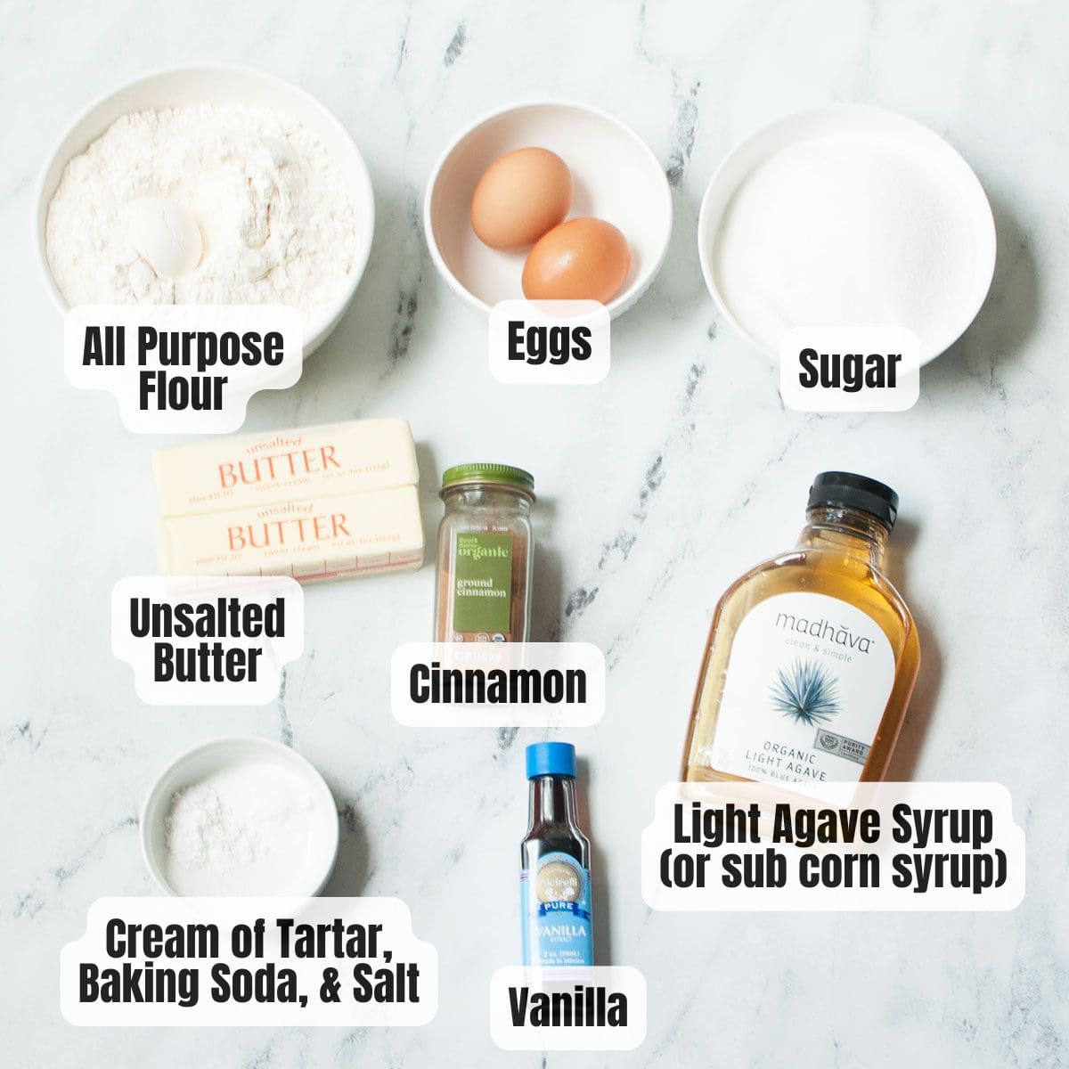 The ingredients needed to make Copycat Great American Cookies Snickerdoodles.