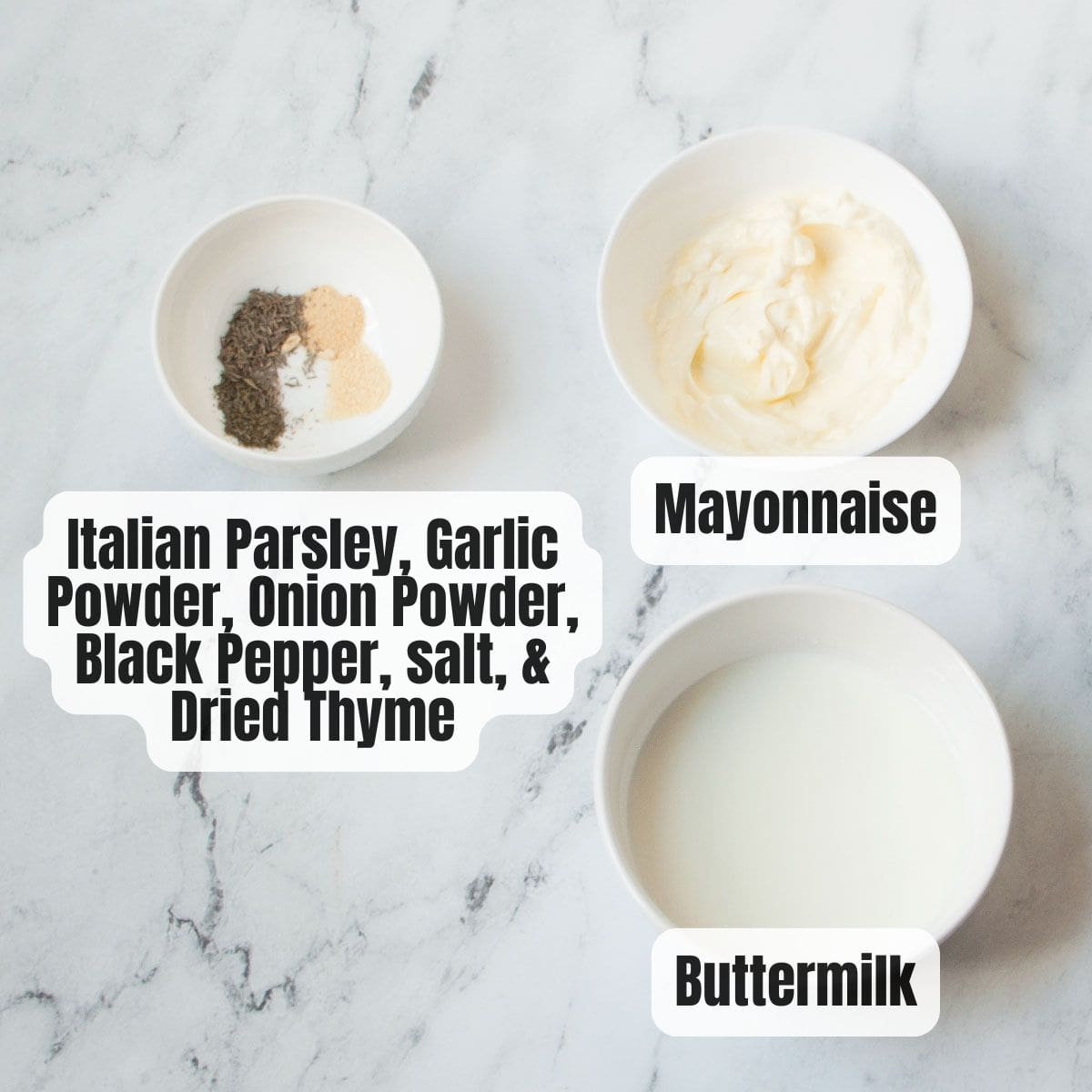 The ingredients needed to make copycat Salata ranch dressing.